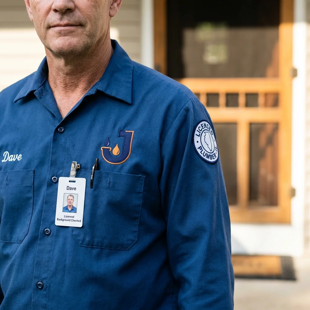 Licensed plumber showing ID badge in Kansas City, KS